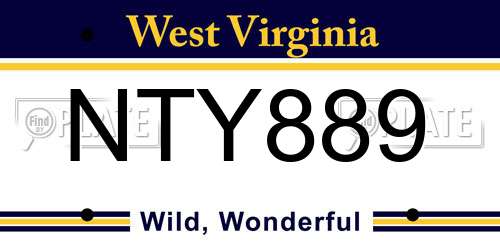 NTY889 West Virginia License Plate