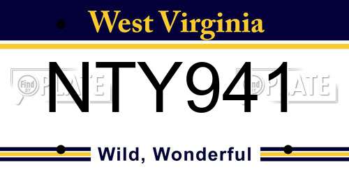 NTY941 West Virginia License Plate