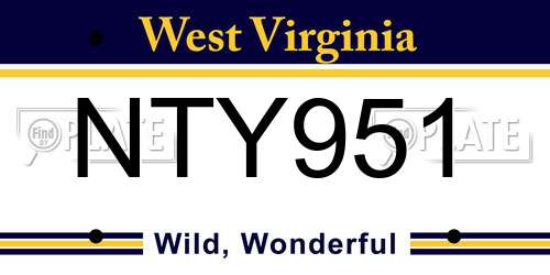 NTY951 West Virginia License Plate