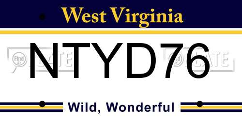 NTYD76 West Virginia License Plate