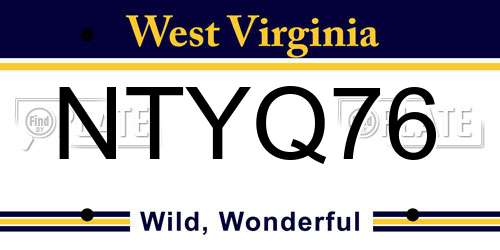 NTYQ76 West Virginia License Plate
