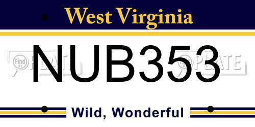 NUB353 West Virginia License Plate
