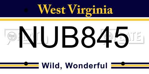 NUB845 West Virginia License Plate