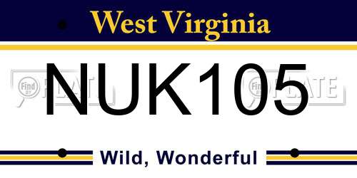 NUK105 West Virginia License Plate