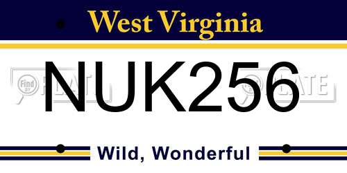 NUK256 West Virginia License Plate