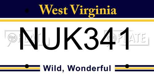 NUK341 West Virginia License Plate