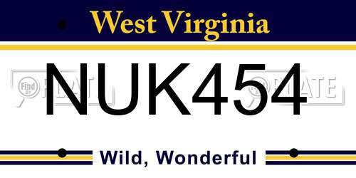 NUK454 West Virginia License Plate