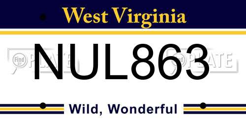 NUL863 West Virginia License Plate