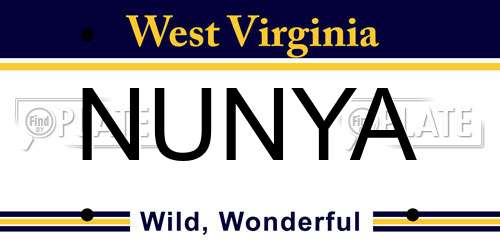 NUNYA West Virginia License Plate