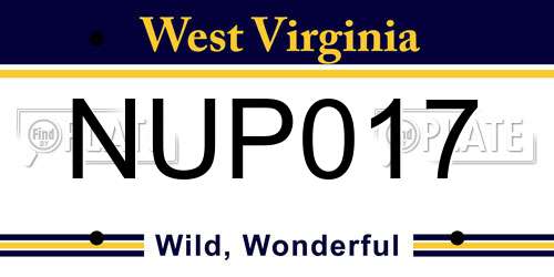 NUP017 West Virginia License Plate