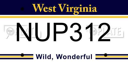 NUP312 West Virginia License Plate