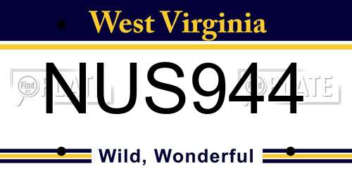 NUS944 West Virginia License Plate