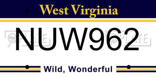 NUW962 West Virginia License Plate