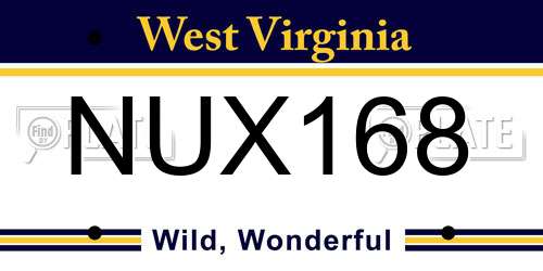 NUX168 West Virginia License Plate