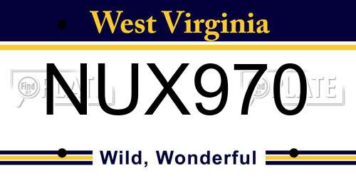 NUX970 West Virginia License Plate