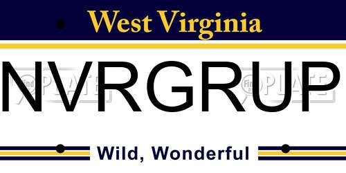 NVRGRUP West Virginia License Plate
