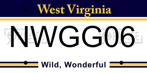 NWGG06 West Virginia License Plate