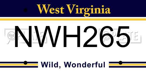 NWH265 West Virginia License Plate