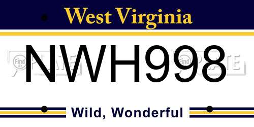NWH998 West Virginia License Plate