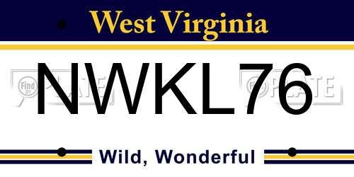 NWKL76 West Virginia License Plate