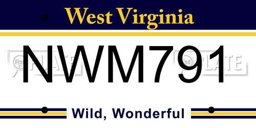 NWM791 West Virginia License Plate
