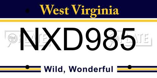 NXD985 West Virginia License Plate