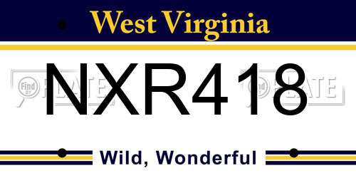 NXR418 West Virginia License Plate