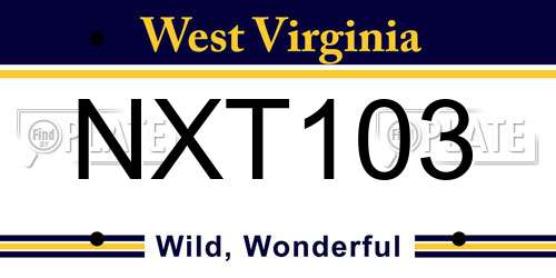 NXT103 West Virginia License Plate