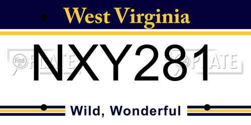 NXY281 West Virginia License Plate