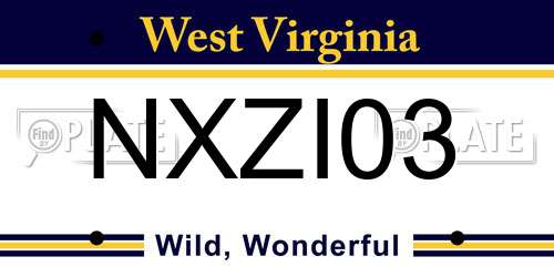 NXZI03 West Virginia License Plate