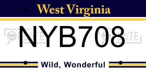 NYB708 West Virginia License Plate