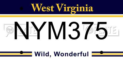 NYM375 West Virginia License Plate
