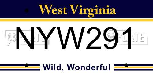 NYW291 West Virginia License Plate
