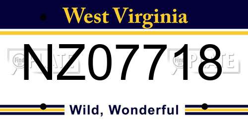 NZ07718 West Virginia License Plate