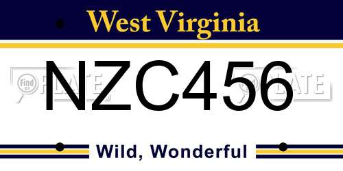 NZC456 West Virginia License Plate