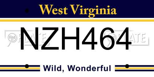 NZH464 West Virginia License Plate
