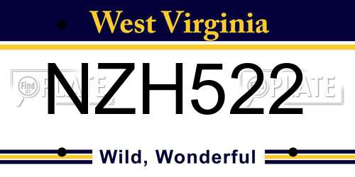 NZH522 West Virginia License Plate