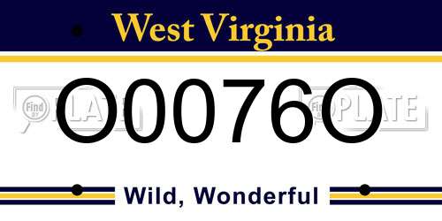 O0076O West Virginia License Plate