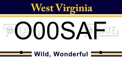 O00SAF West Virginia License Plate