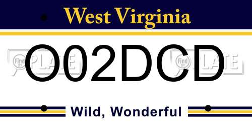 O02DCD West Virginia License Plate