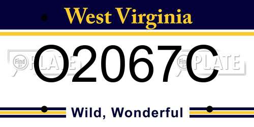 O2067C West Virginia License Plate