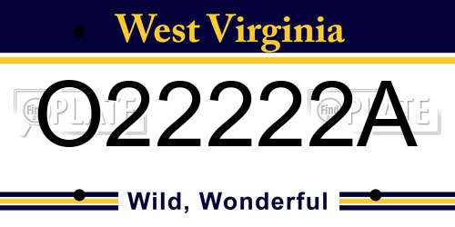 O22222A West Virginia License Plate