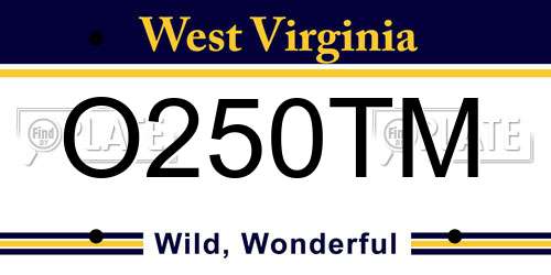 O250TM West Virginia License Plate