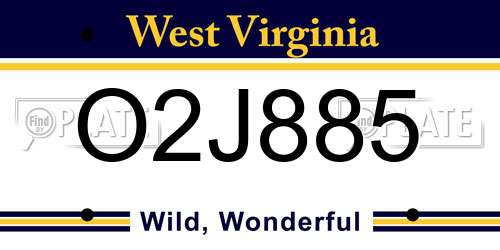 O2J885 West Virginia License Plate