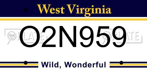 O2N959 West Virginia License Plate
