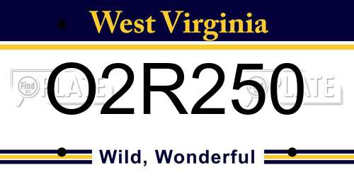 O2R250 West Virginia License Plate