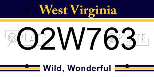 O2W763 West Virginia License Plate