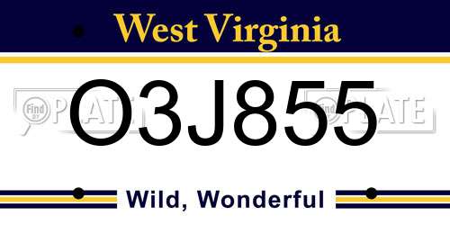 O3J855 West Virginia License Plate