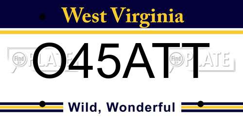 O45ATT West Virginia License Plate