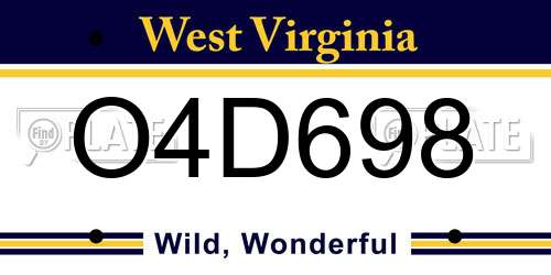 O4D698 West Virginia License Plate